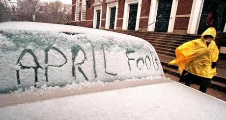 A car parked on the Harvard campus on March 31, 1997.
